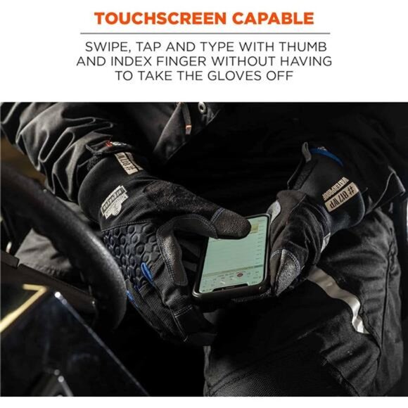Waterproof Work Gloves, Thermal Insulated, Touchscreen, Reinforced Palms Black - Picture 6 of 7